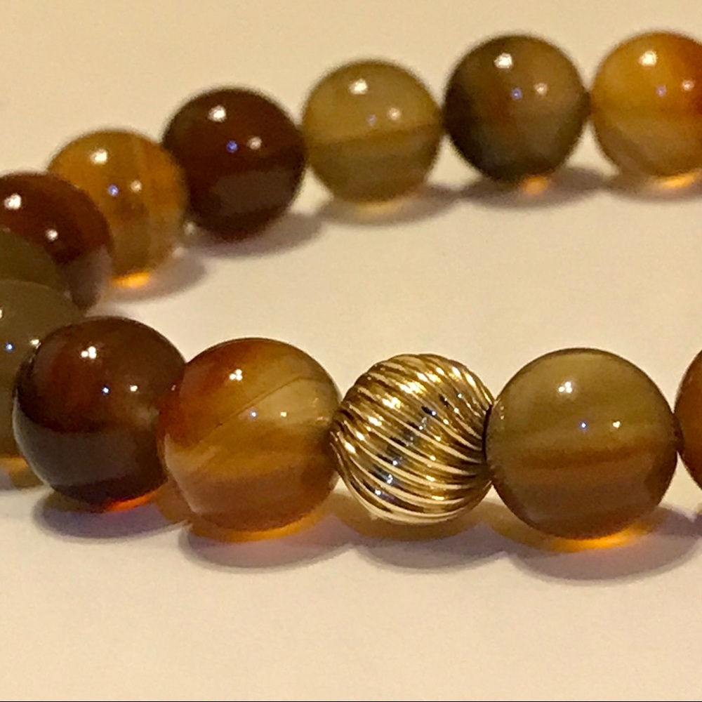 14K Gold Agate Bead Bracelet Handcrafted